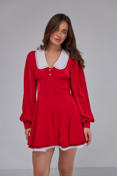 Платье с белым воротником 362-11 красное