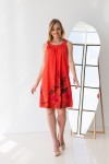 Платье 421-01 коралового цвета с принтом